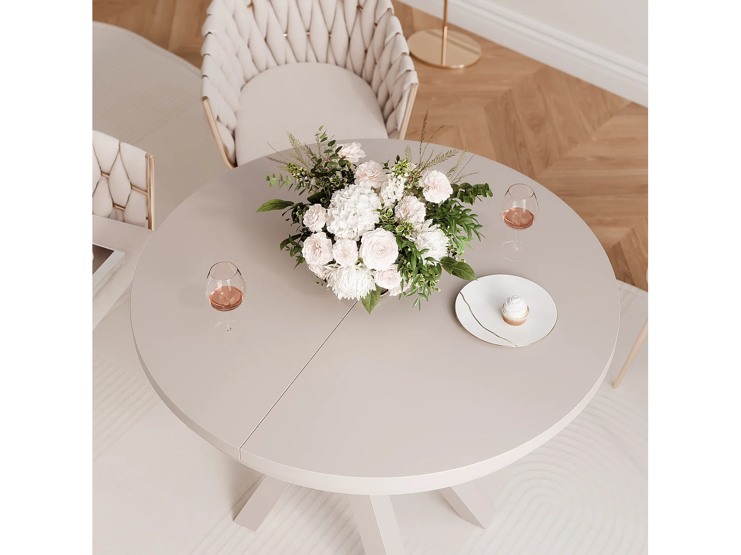 Table à manger extensible pour 4 personnes couleur cachemire avec pieds en métal - 100/140 cm - LORIEN