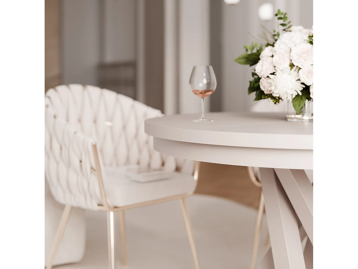 Table à manger extensible pour 4 personnes couleur cachemire avec pieds en métal - 100/140 cm - LORIEN