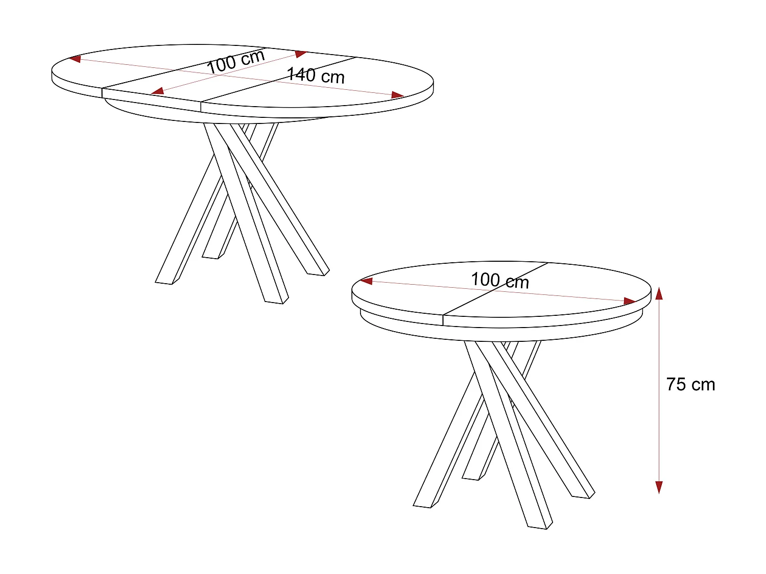 Table à manger extensible pour 4 personnes couleur cachemire avec pieds en métal - 100/140 cm - LORIEN