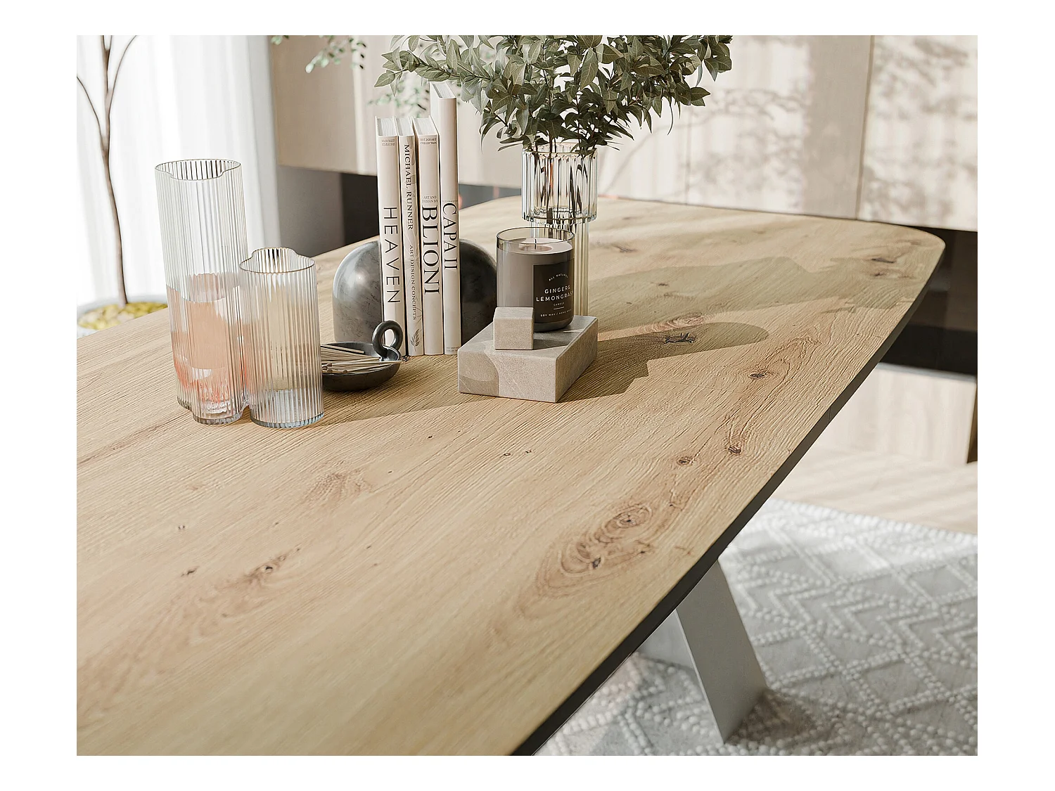 Table à manger extensible 160/198 en MDF, pieds en métal blanc, chêne artisanal