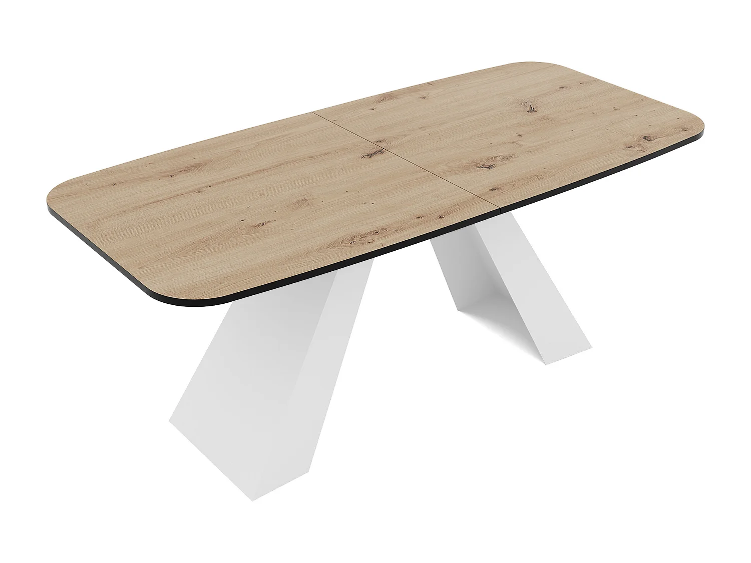 Table à manger extensible 160/198 en MDF, pieds en métal blanc, chêne artisanal