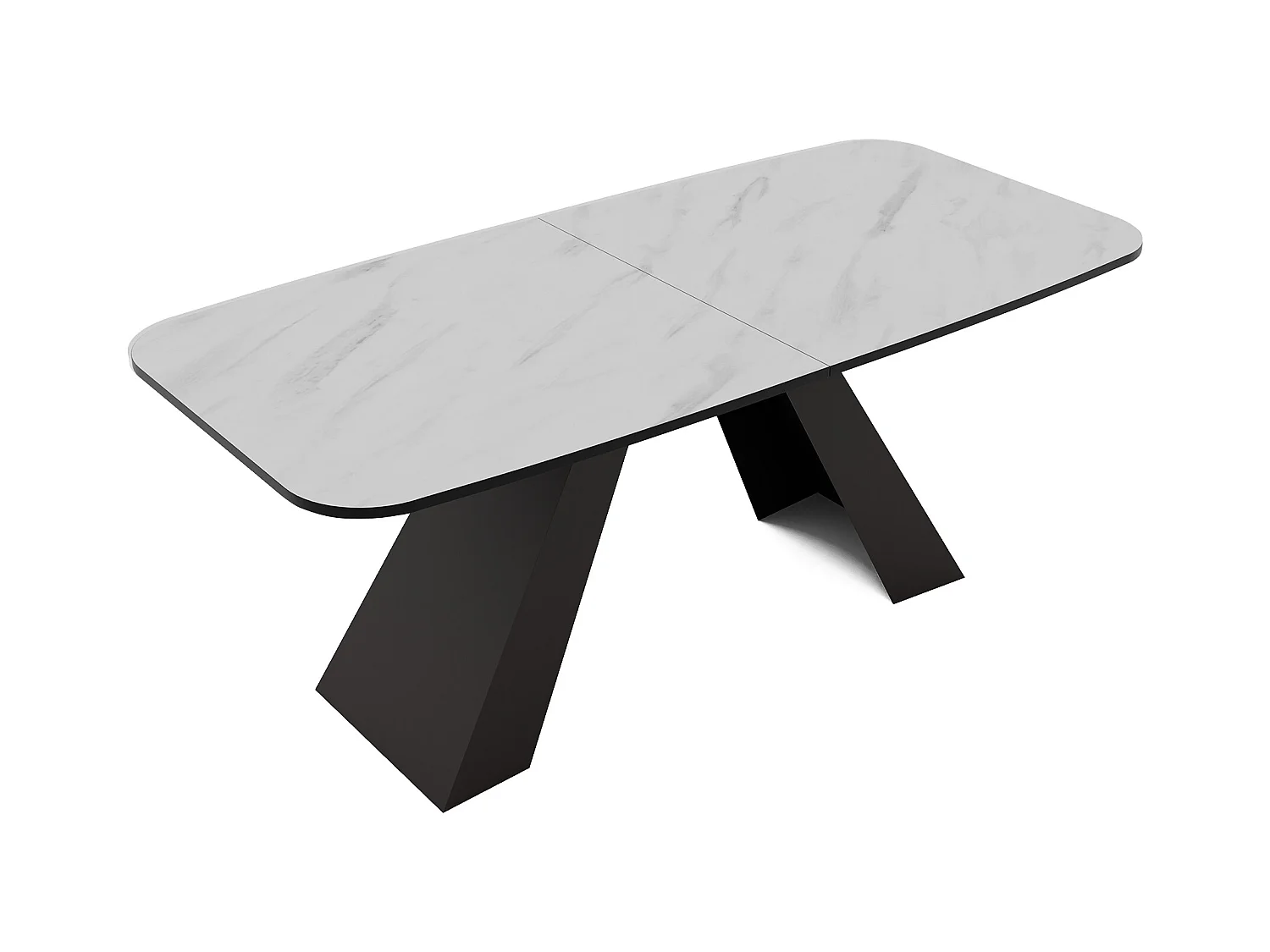 Table à manger extensible 180/218 en MDF, pieds en métal noir, marbre bianco