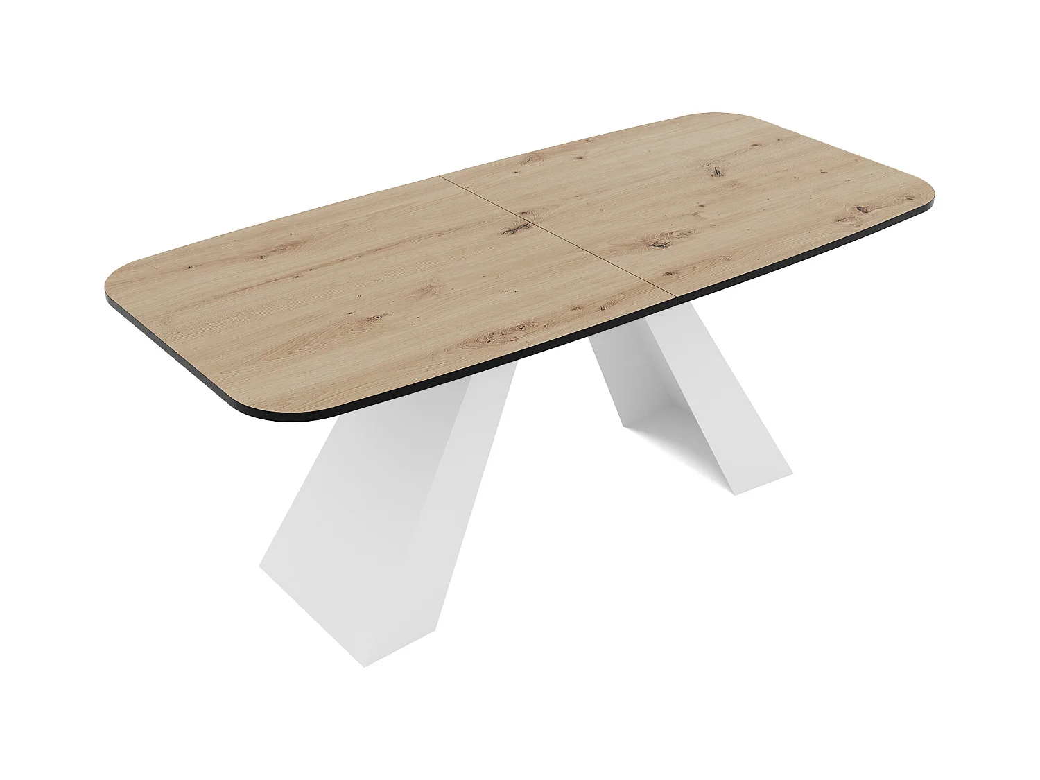Table à manger extensible 180/218 en MDF, pieds en métal blanc, chêne artisanal