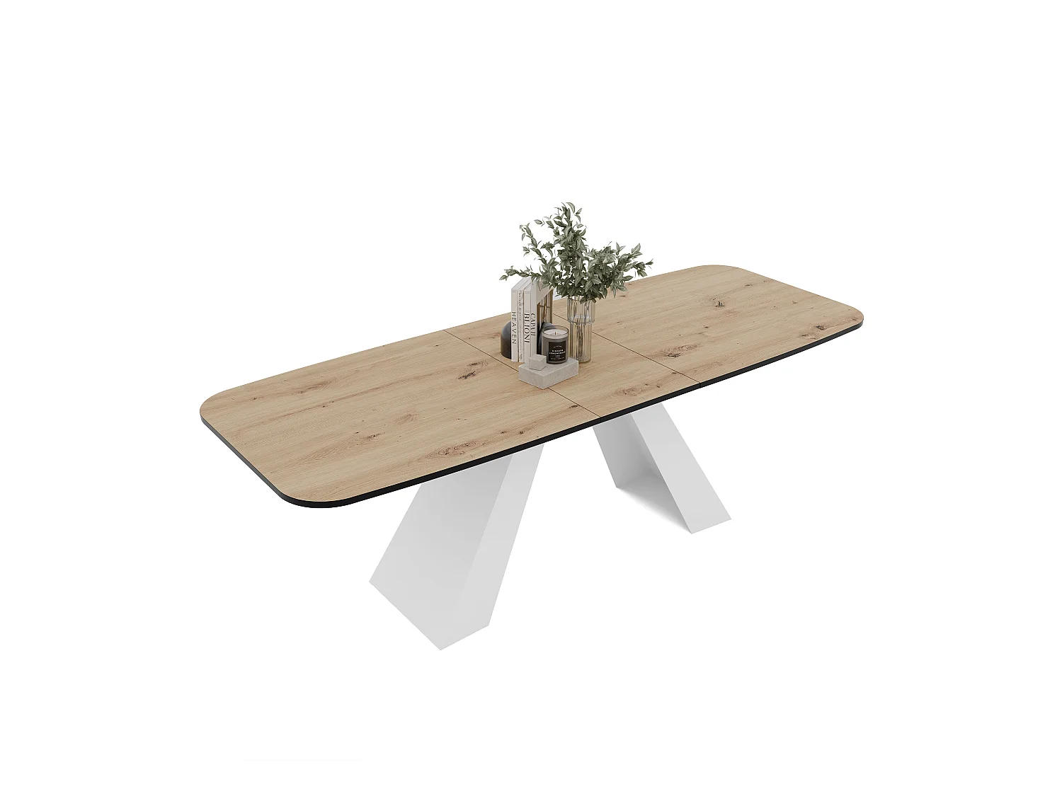 Table à manger extensible 180/218 en MDF, pieds en métal blanc, chêne artisanal