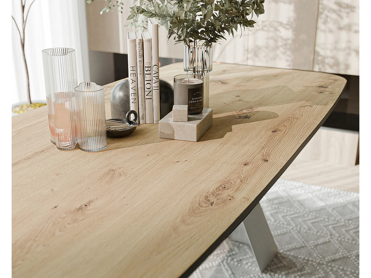 Table à manger extensible 180/218 en MDF, pieds en métal blanc, chêne artisanal