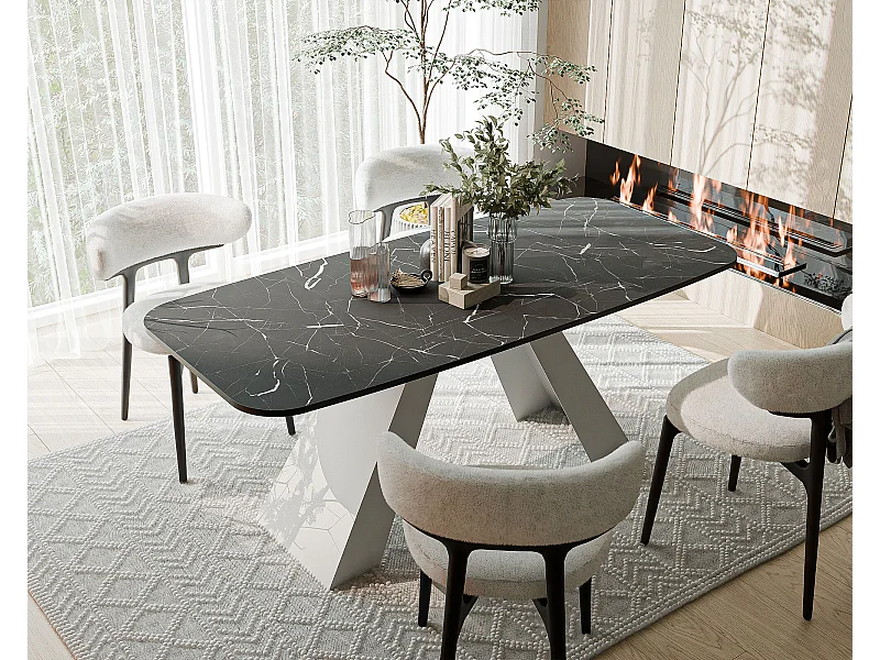 Table à manger extensible 180/218 en MDF, pieds en métal blanc, grigia pietra