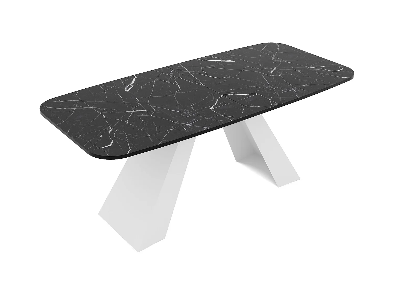 Table à manger extensible 180/218 en MDF, pieds en métal blanc, grigia pietra