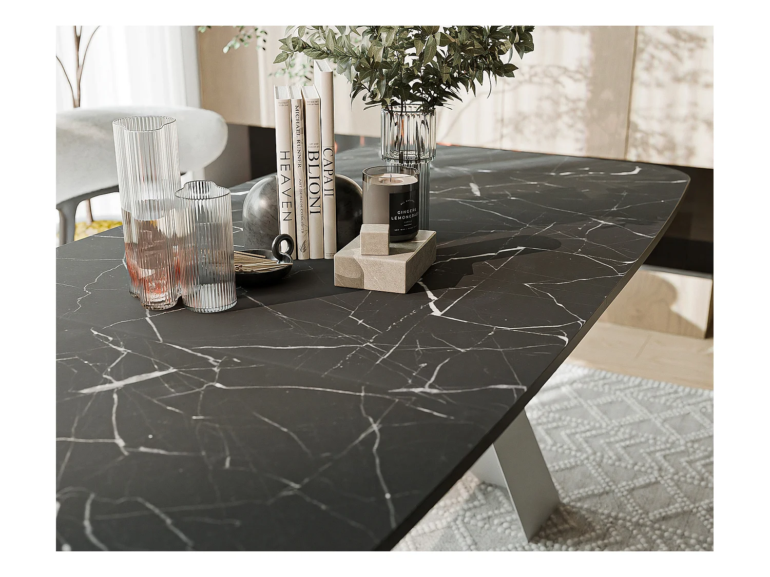 Table à manger extensible 180/218 en MDF, pieds en métal blanc, grigia pietra