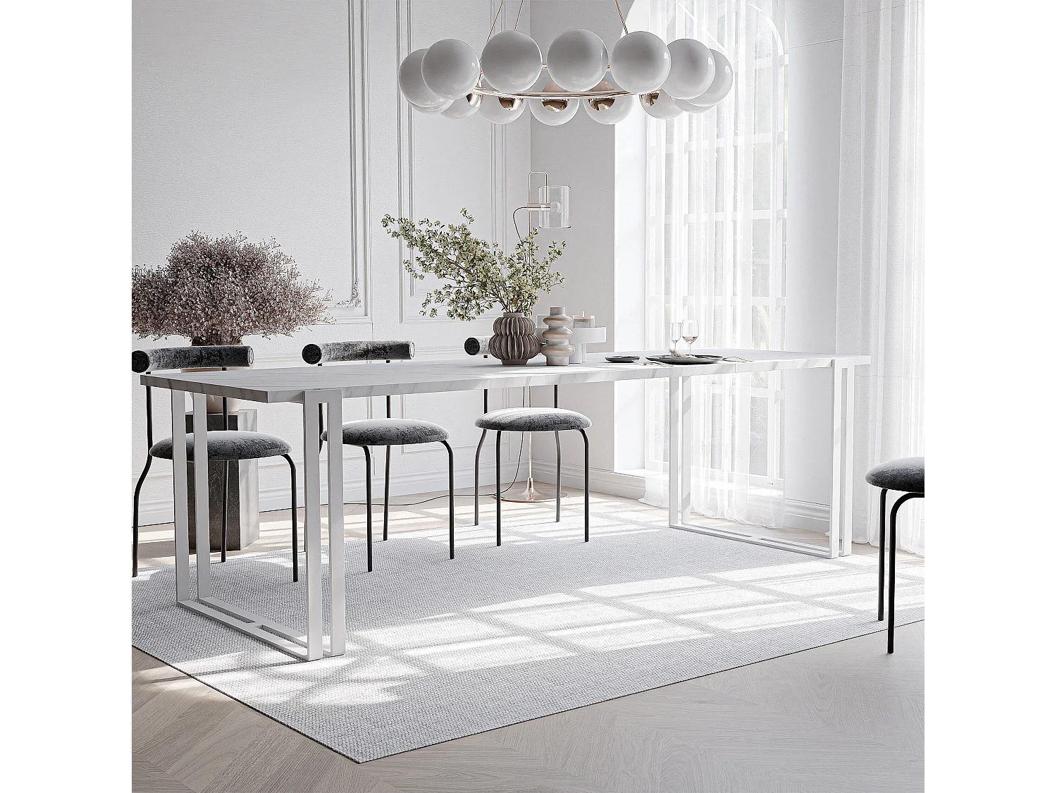 Table extensible marbre bianco, 160x220