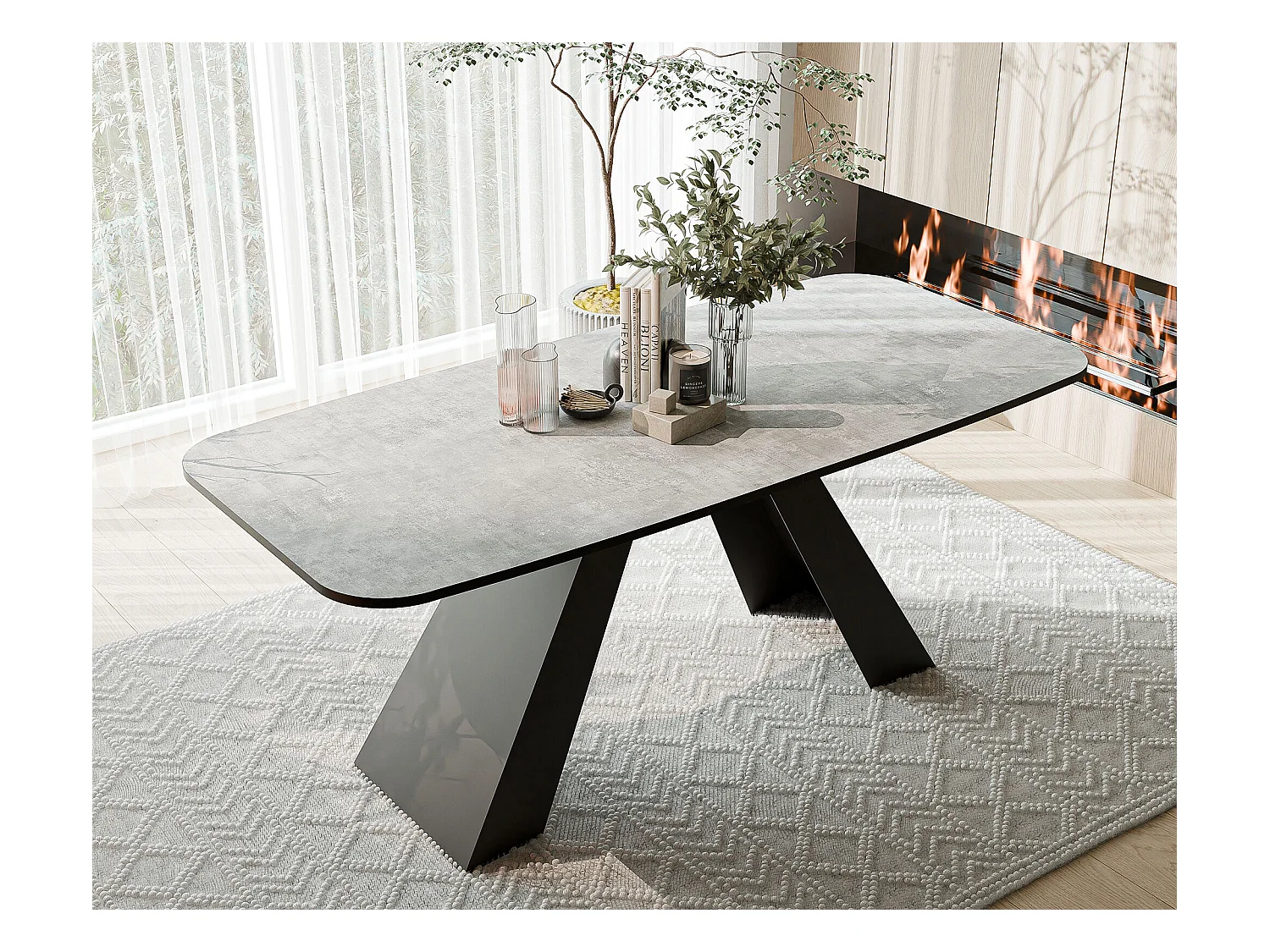 Table à manger extensible 180/218 en MDF, pieds en métal noir, bellato gris