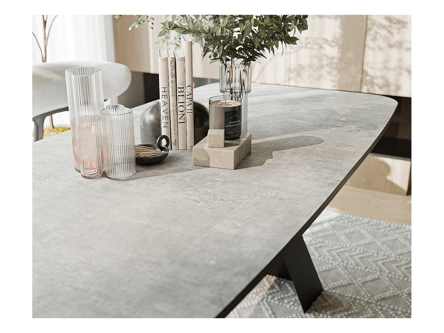 Table à manger extensible 180/218 en MDF, pieds en métal noir, bellato gris