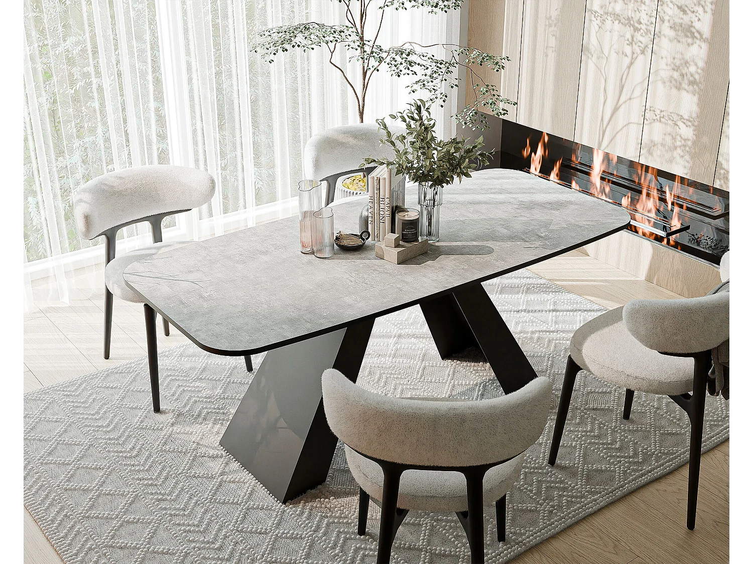 Table à manger extensible 180/218 en MDF, pieds en métal noir, bellato gris