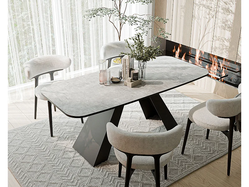 Table à manger extensible 180/218 en MDF, pieds en métal noir, bellato gris