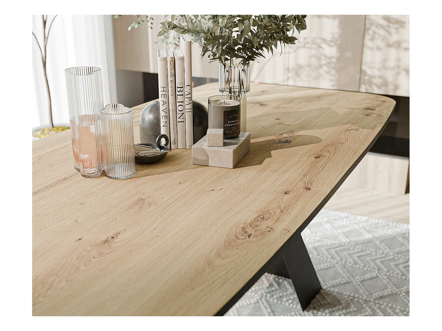 Table à manger extensible 160/198 en MDF, pieds en métal noir, chêne artisanal