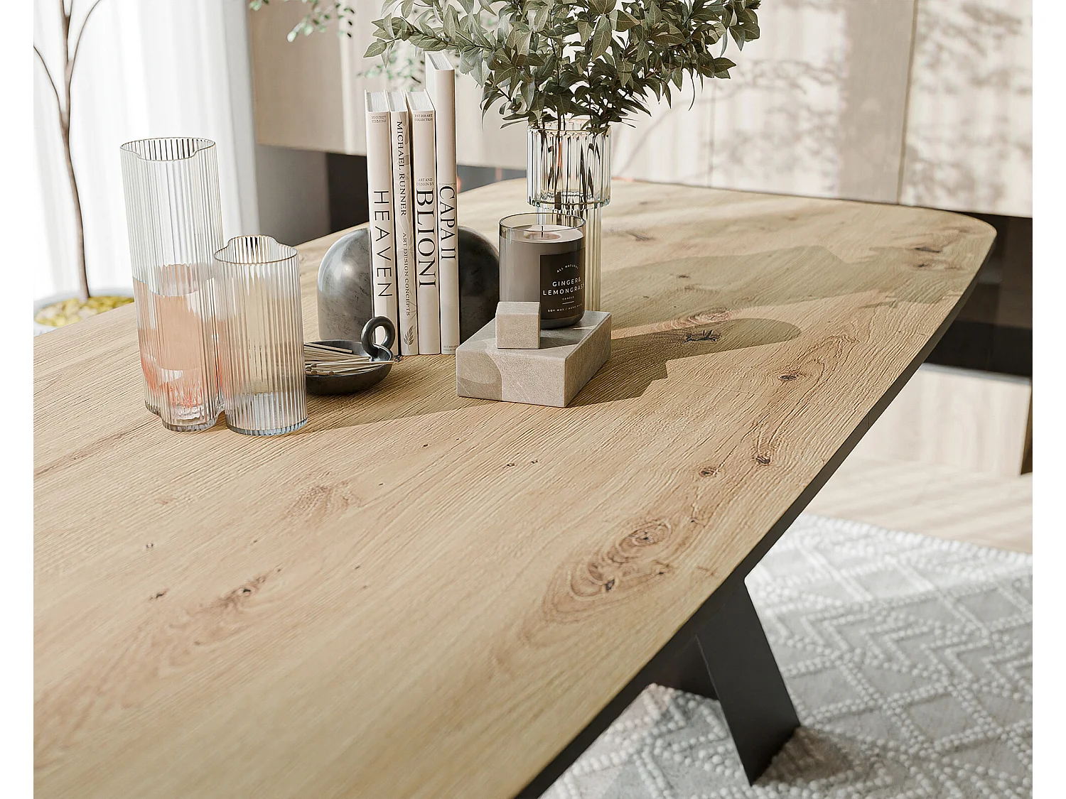 Table à manger extensible 160/198 en MDF, pieds en métal noir, chêne artisanal