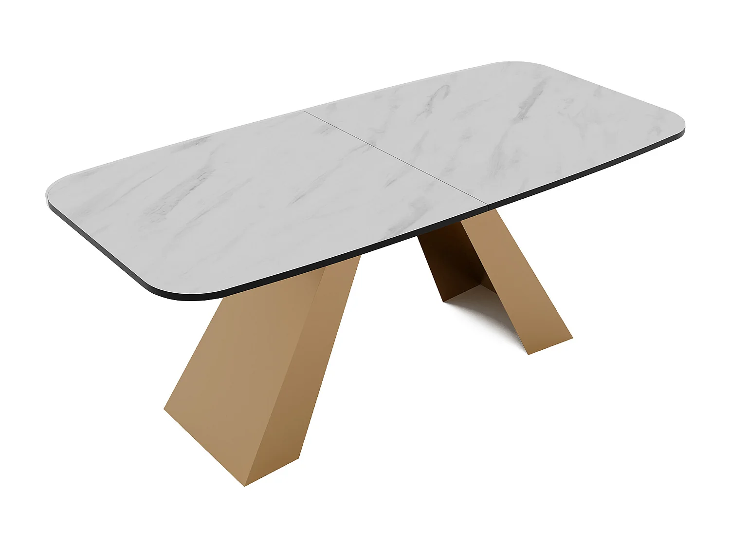 Table à manger extensible 160/198 en MDF, pieds en métal doré, marbre bianco