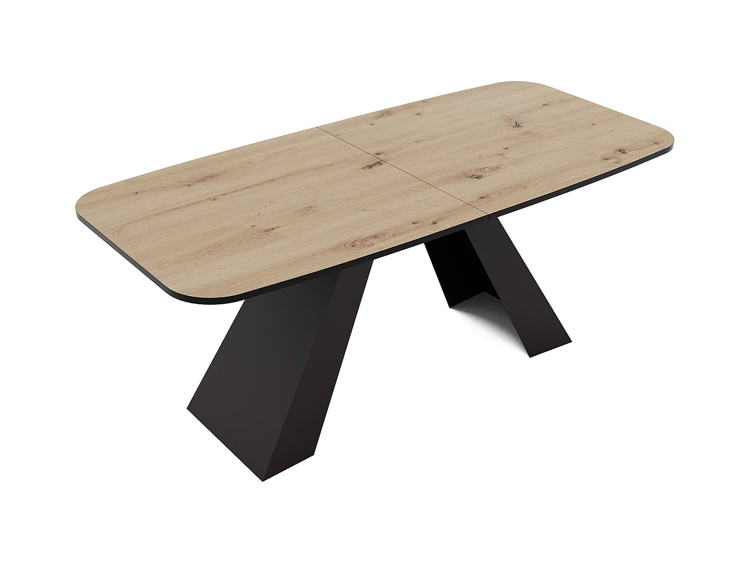 Table à manger extensible 180/218 en MDF, pieds en métal noir, chêne artisanal