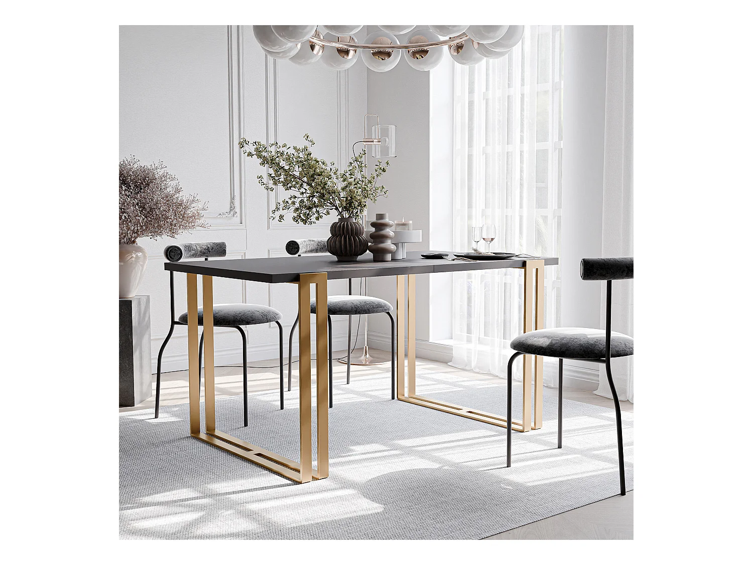 Table extensible molet noir, 120x220