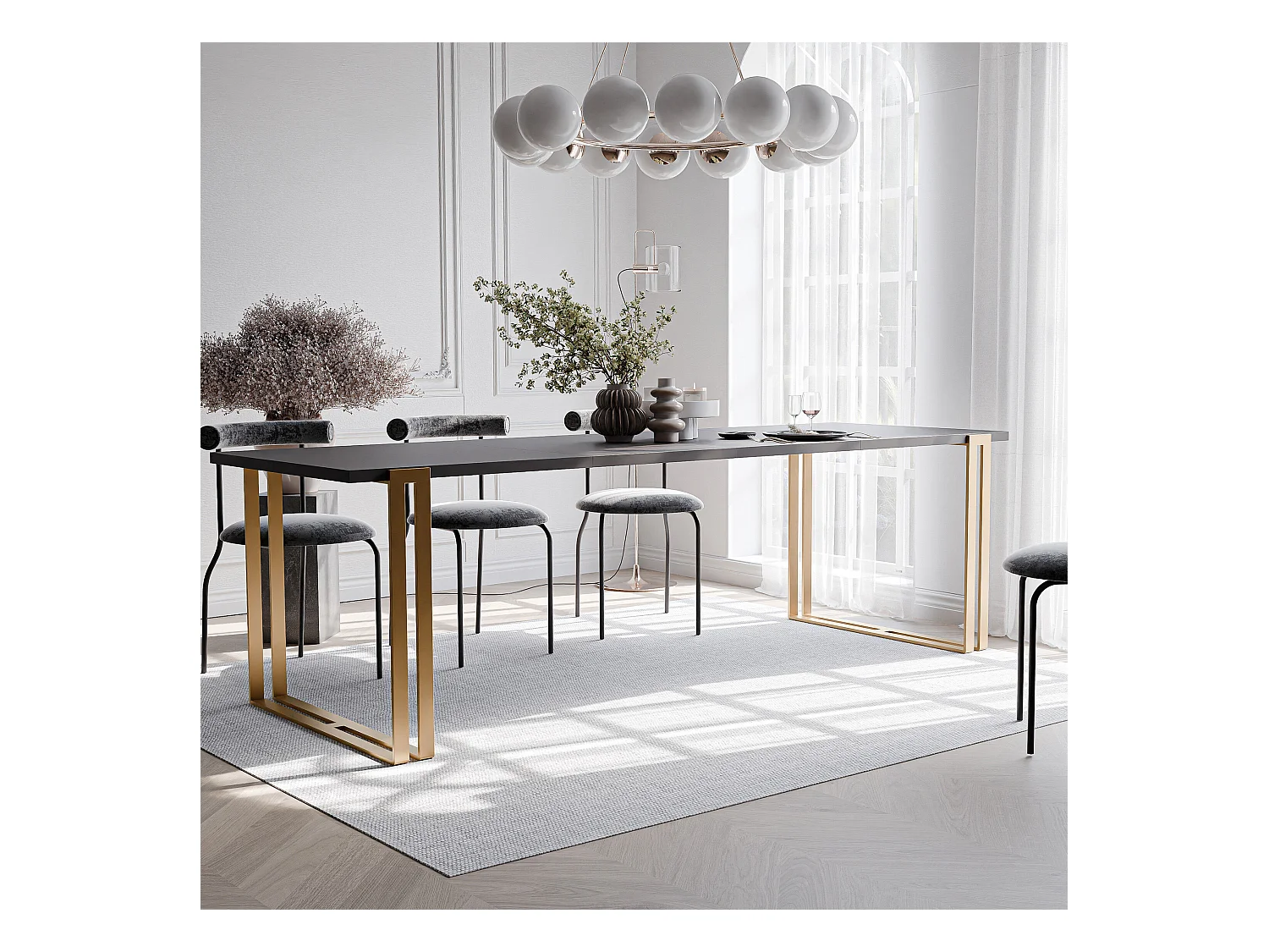Table extensible molet noir, 120x220