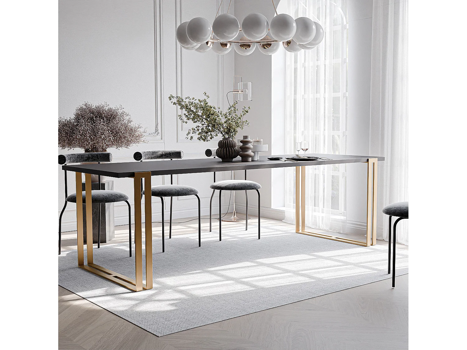 Table extensible molet noir, 120x220