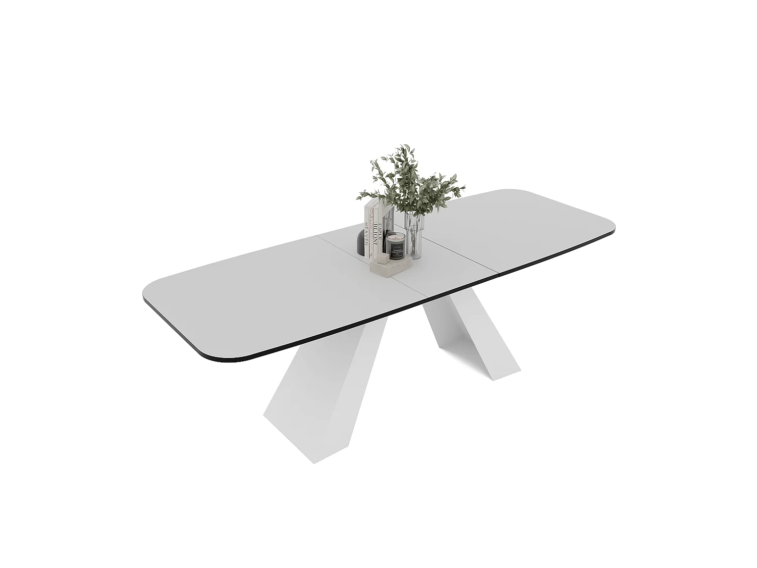 Table à manger extensible 160/198 en MDF, pieds en métal blanc, blanc arctique