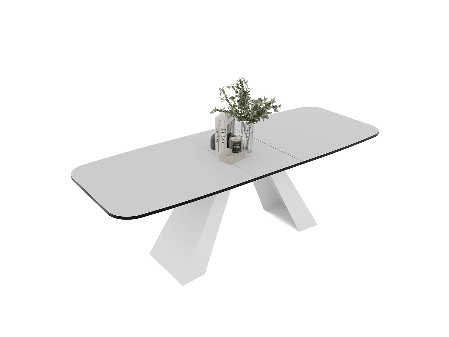 Table à manger extensible 160/198 en MDF, pieds en métal blanc, blanc arctique
