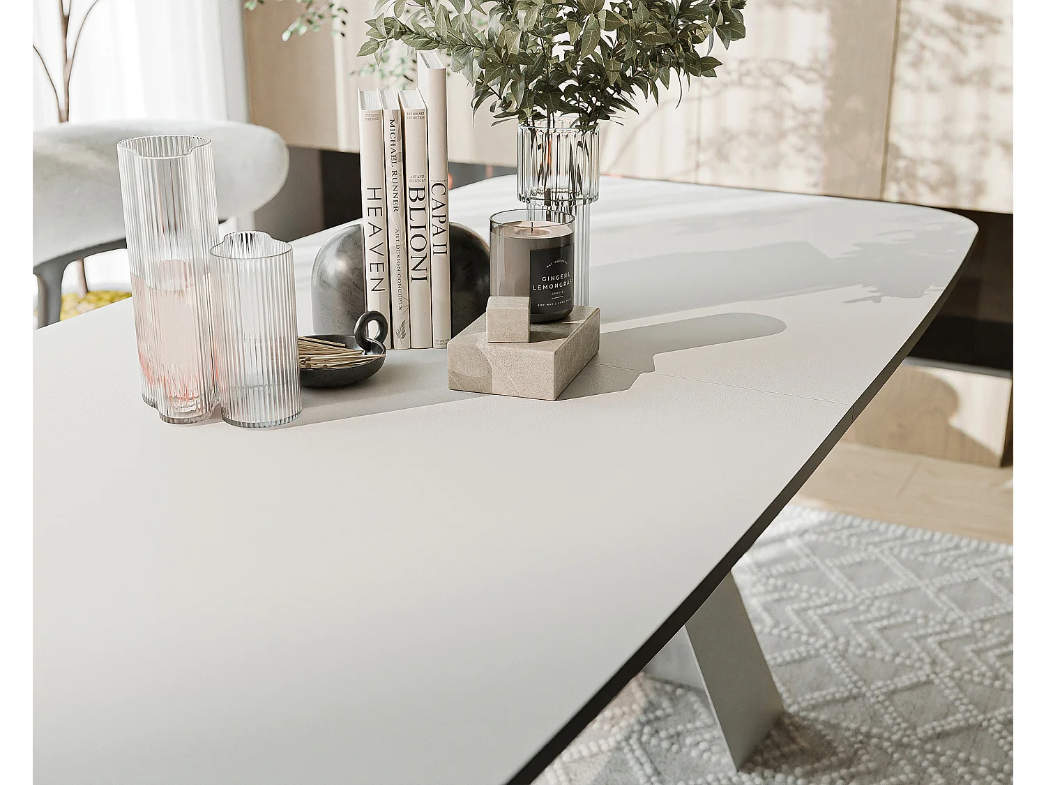 Table à manger extensible 160/198 en MDF, pieds en métal blanc, blanc arctique