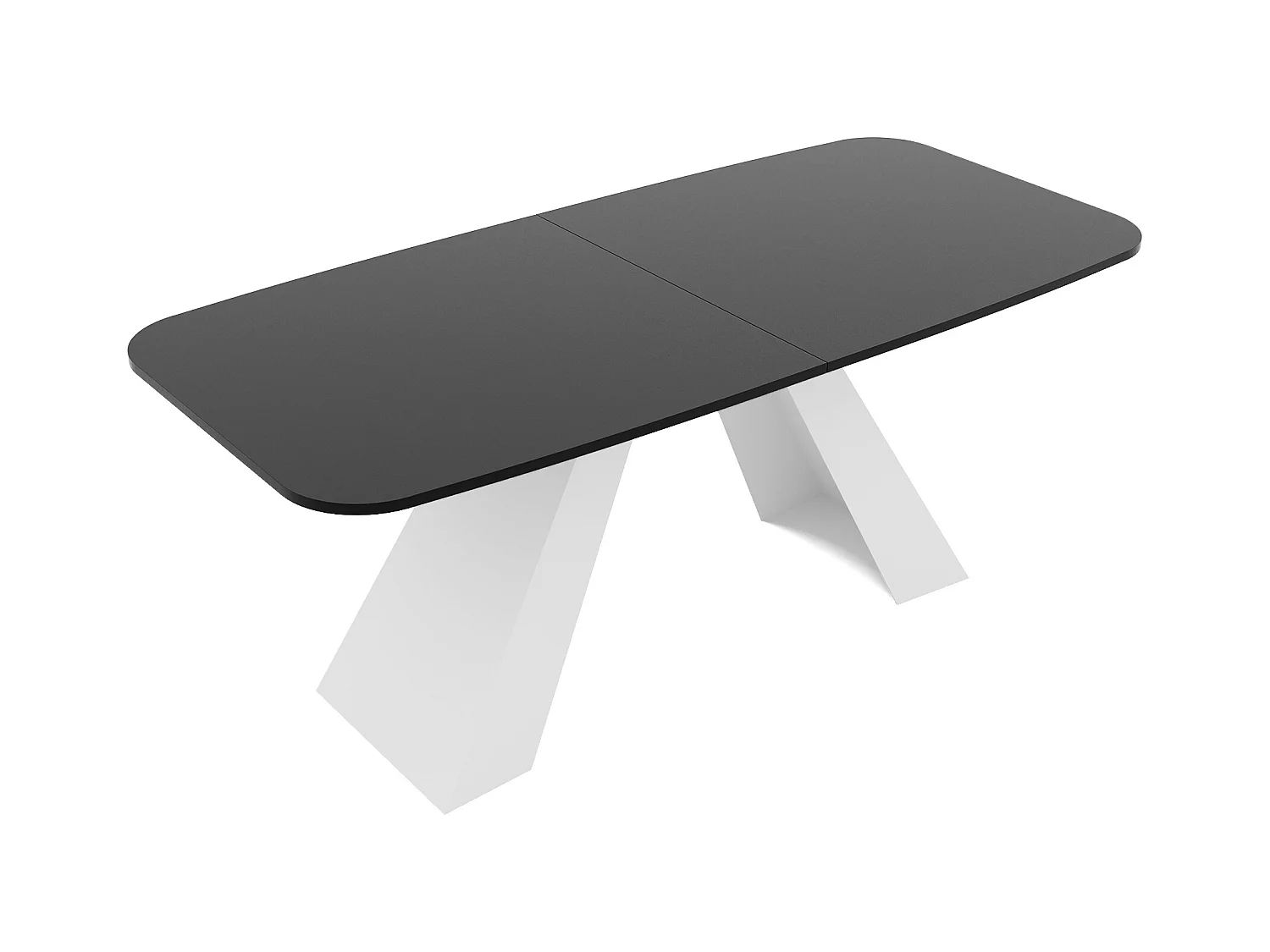 Table à manger extensible 180/218 en MDF, pieds en métal blanc, molet noir