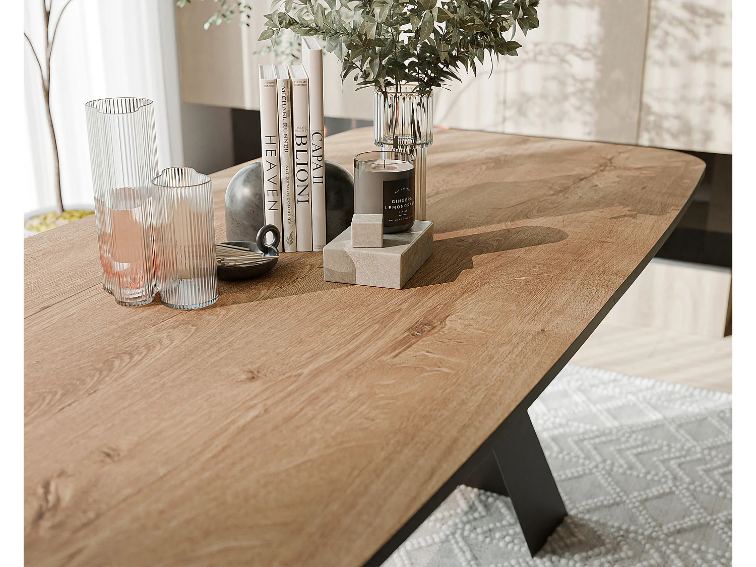 Table à manger extensible 160/198 en MDF, pieds en métal noir, chêne de Lefkas