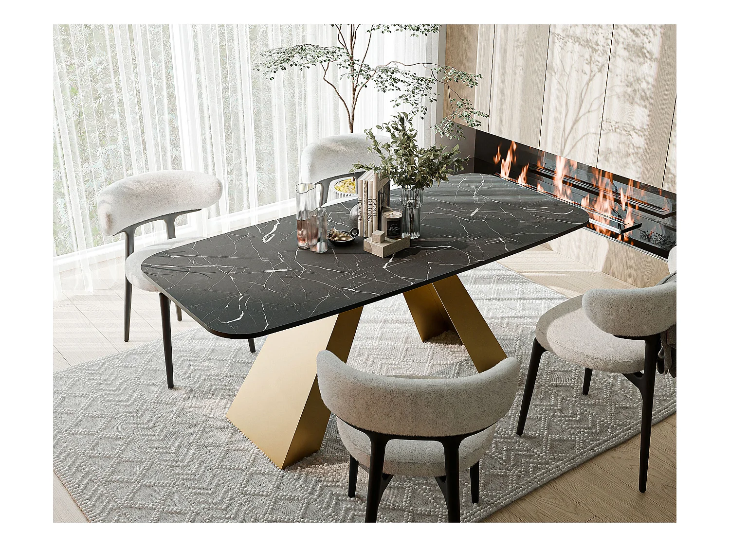 Table à manger extensible 180/218 en MDF, pieds en métal doré, grigia pietra