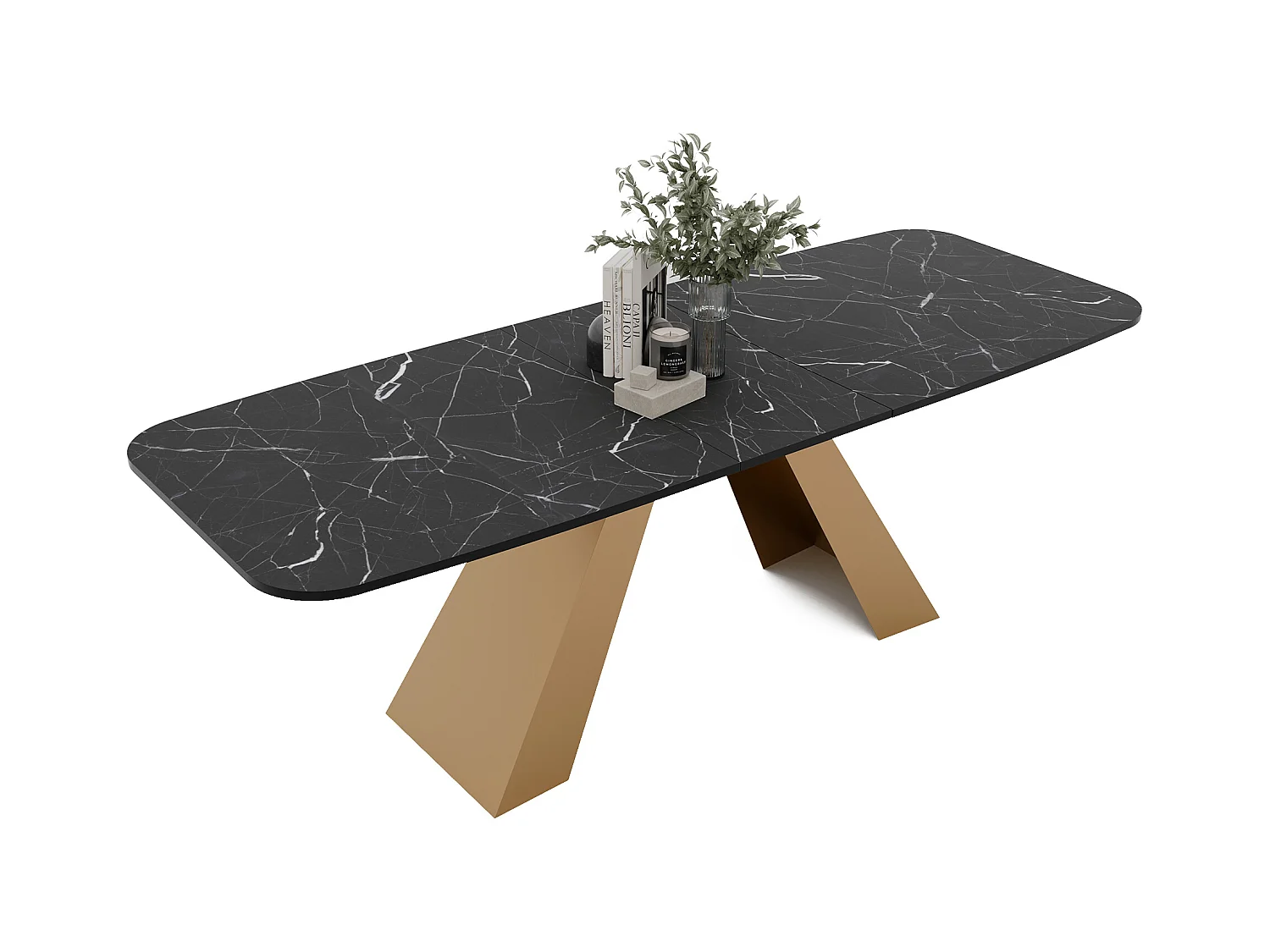 Table à manger extensible 180/218 en MDF, pieds en métal doré, grigia pietra