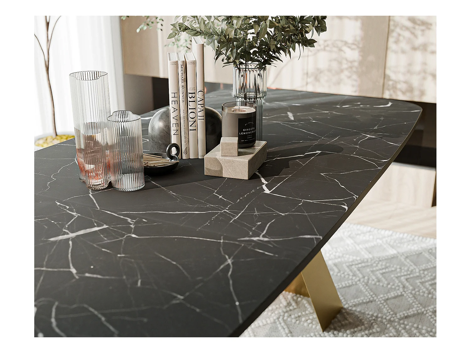 Table à manger extensible 180/218 en MDF, pieds en métal doré, grigia pietra