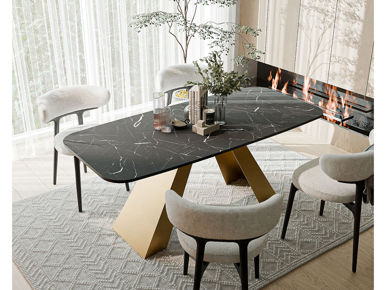 Table à manger extensible 180/218 en MDF, pieds en métal doré, grigia pietra