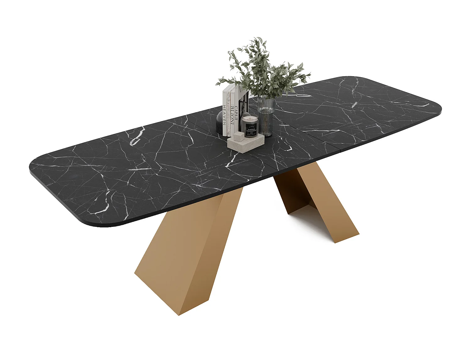 Table à manger extensible 180/218 en MDF, pieds en métal doré, grigia pietra