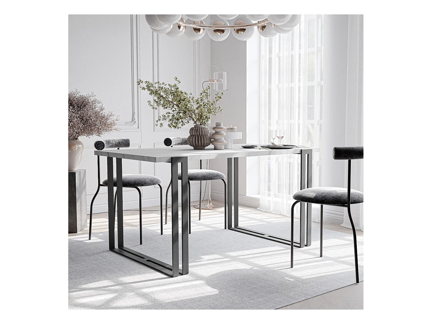 Table extensible marbre bianco, 120x220