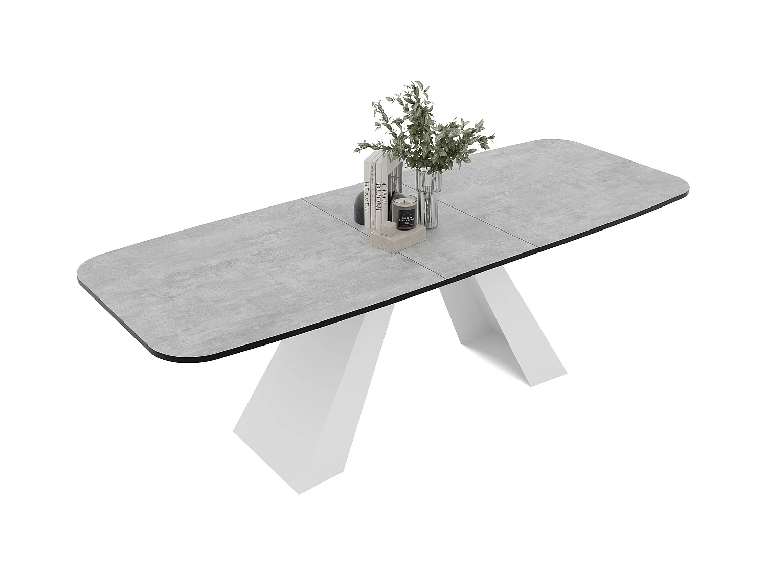 Table à manger extensible 180/218 en MDF, pieds en métal blanc, bellato gris