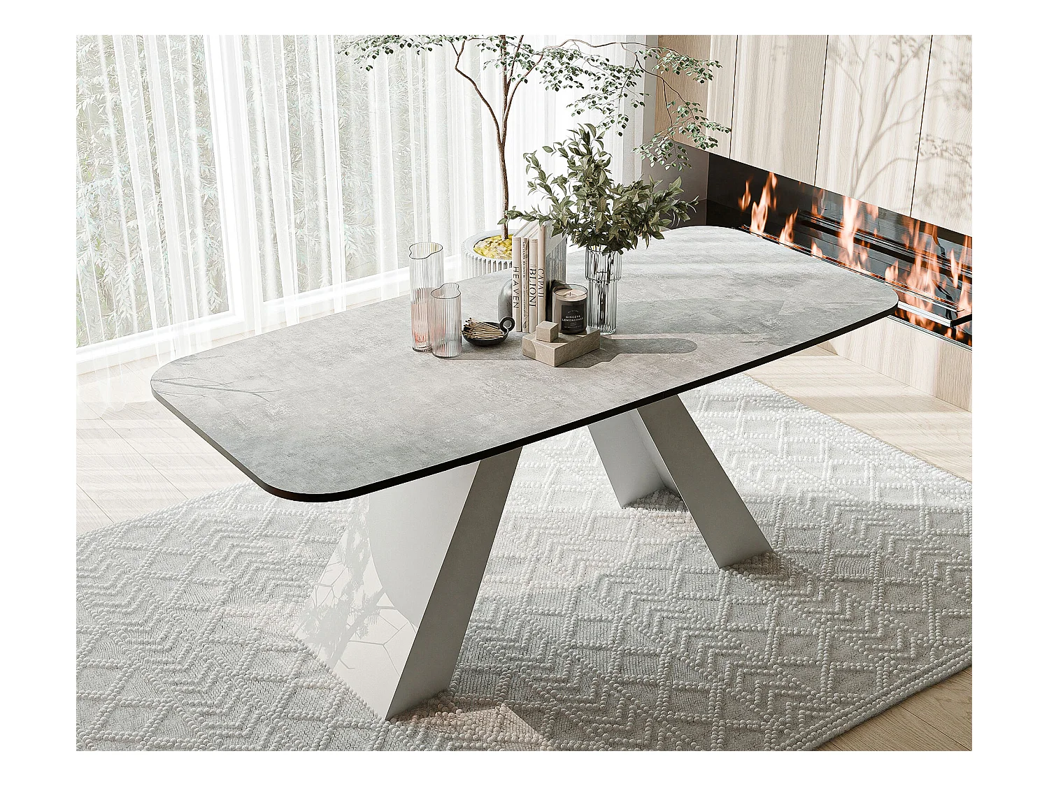 Table à manger extensible 180/218 en MDF, pieds en métal blanc, bellato gris