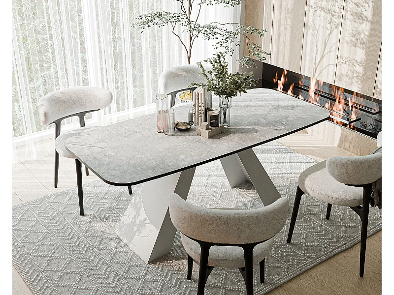 Table à manger extensible 180/218 en MDF, pieds en métal blanc, bellato gris