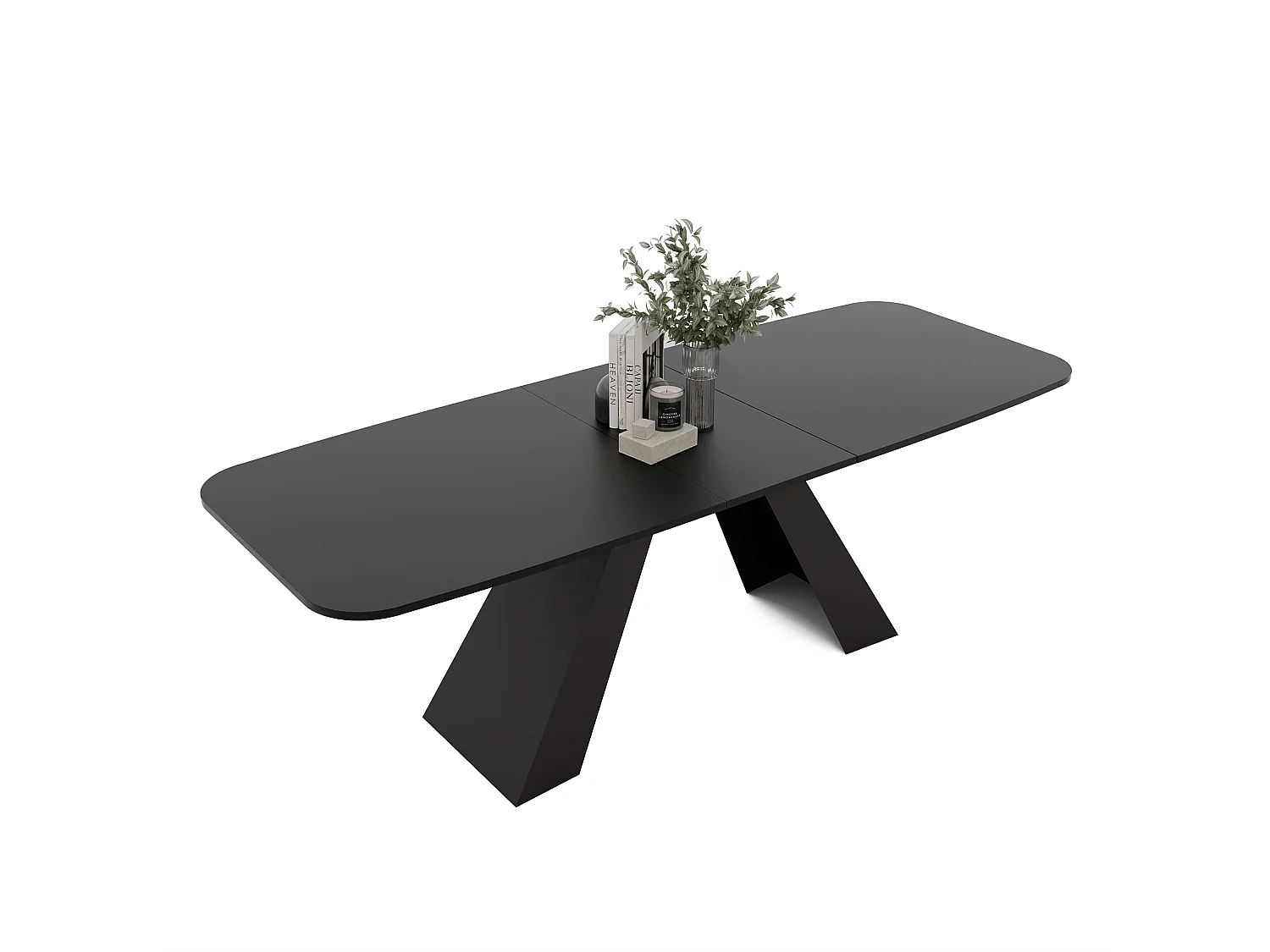 Table à manger extensible 160/198 en MDF, pieds en métal noir, molet noir