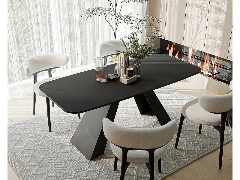 Table à manger extensible 160/198 en MDF, pieds en métal noir, molet noir