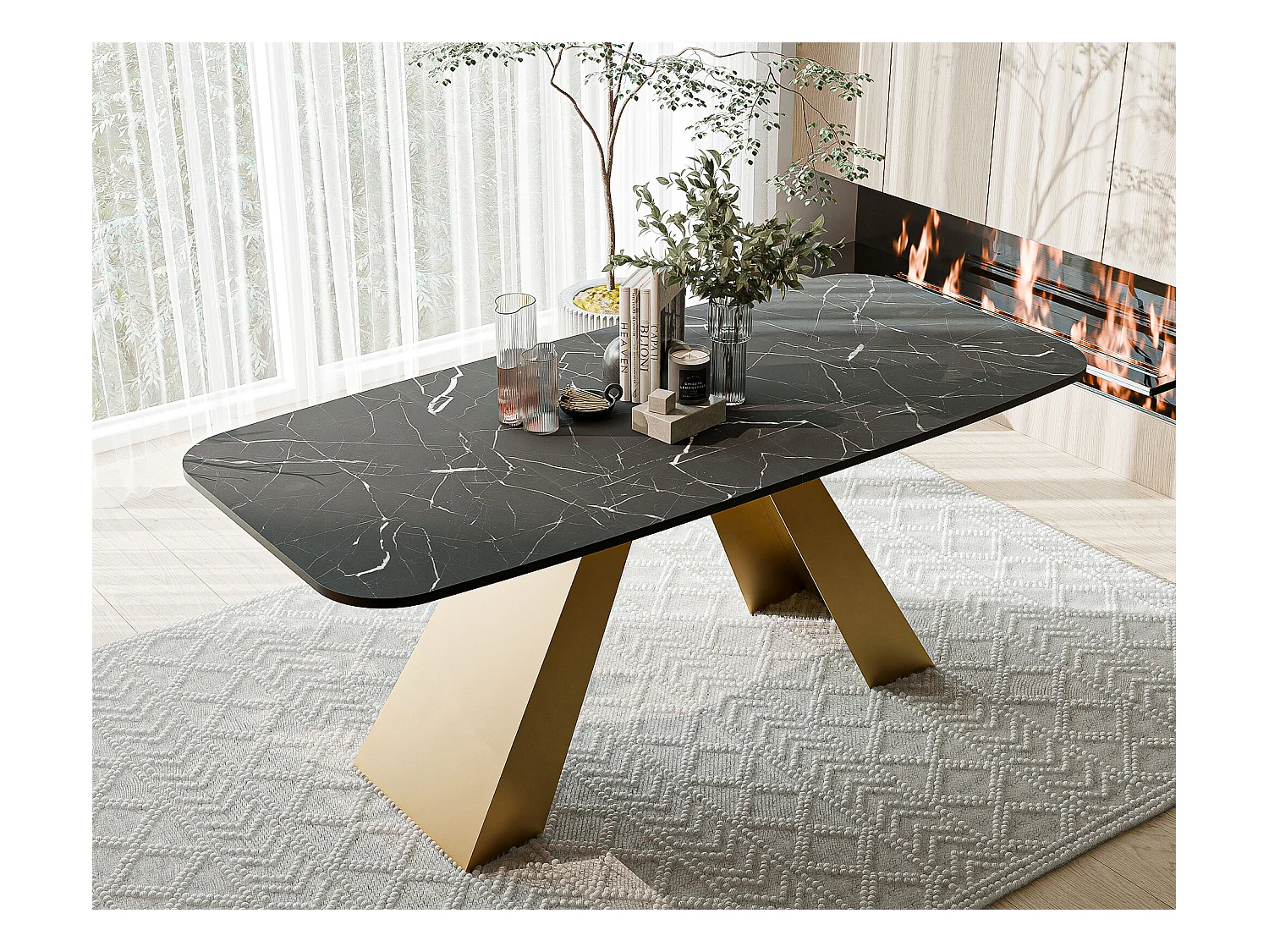 Table à manger extensible 160/198 en MDF, pieds en métal doré, grigia pietra