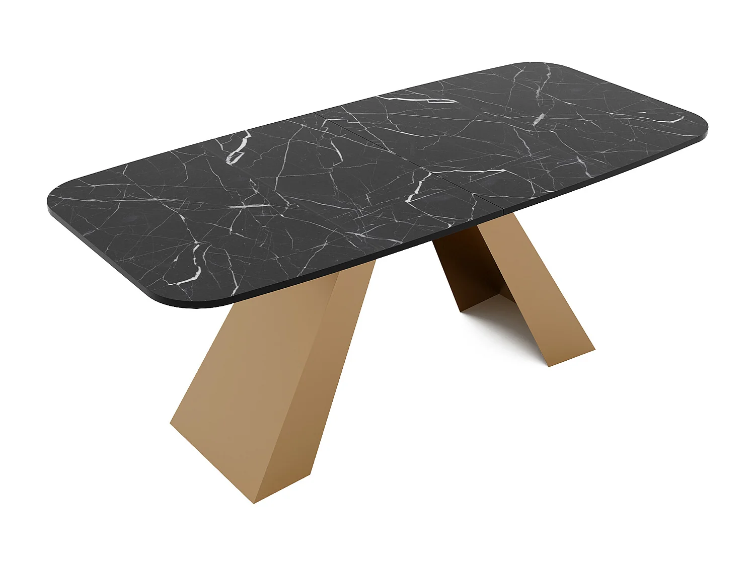 Table à manger extensible 160/198 en MDF, pieds en métal doré, grigia pietra