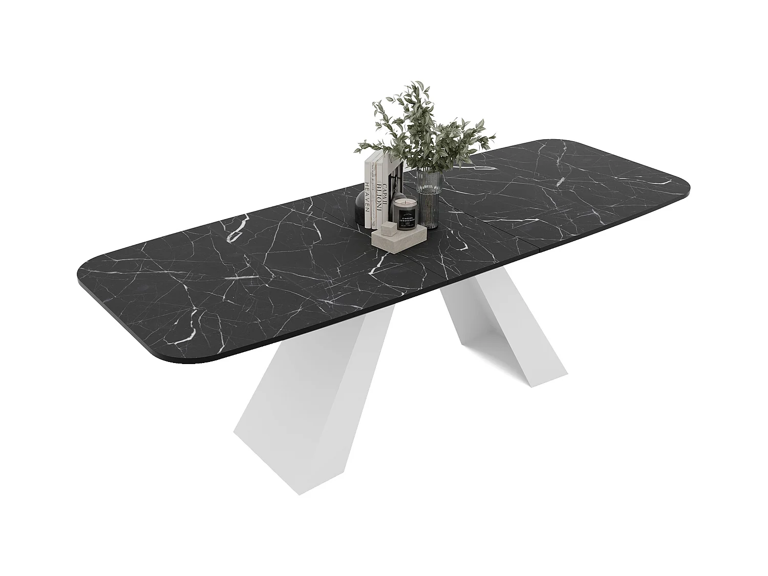 Table à manger extensible 160/198 en MDF, pieds en métal blanc, grigia pietra