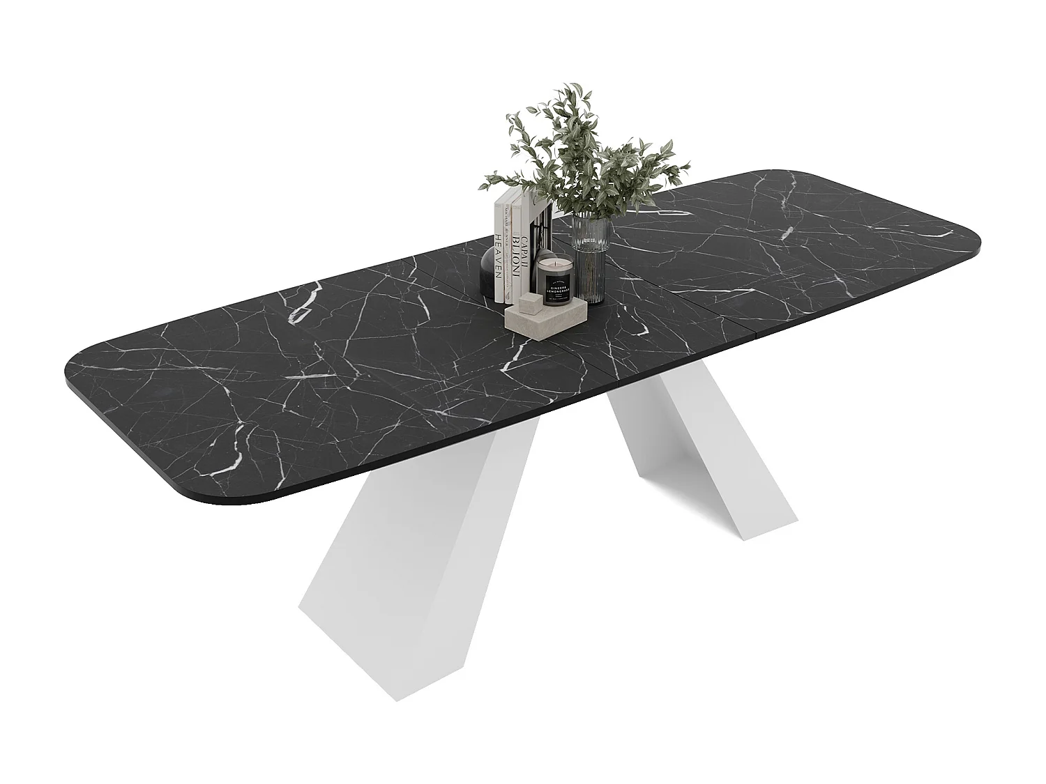 Table à manger extensible 160/198 en MDF, pieds en métal blanc, grigia pietra