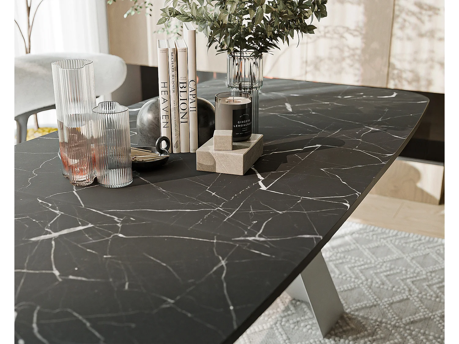 Table à manger extensible 160/198 en MDF, pieds en métal blanc, grigia pietra