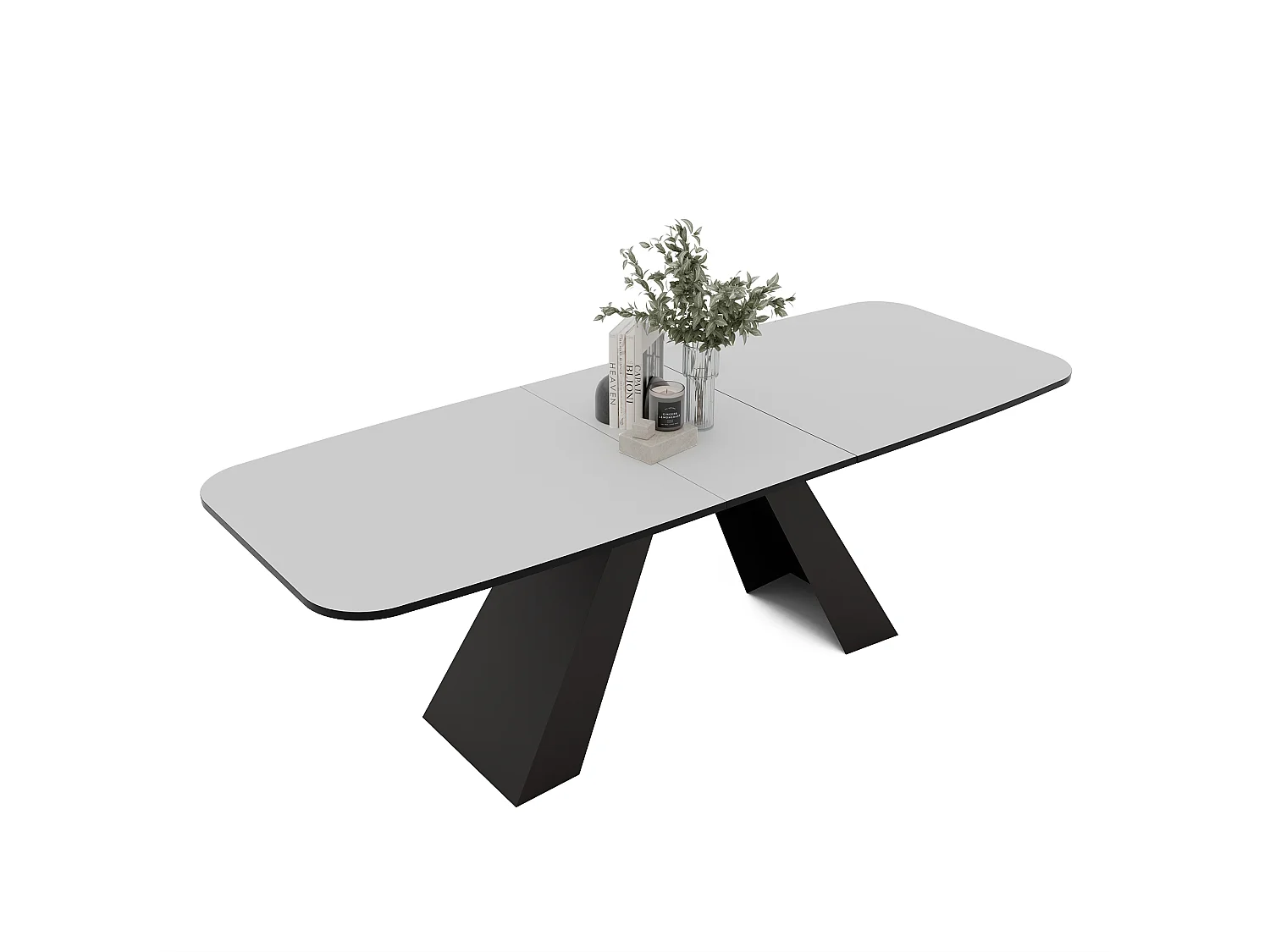 Table à manger extensible 160/198 en MDF, pieds en métal noir, blanc arctique