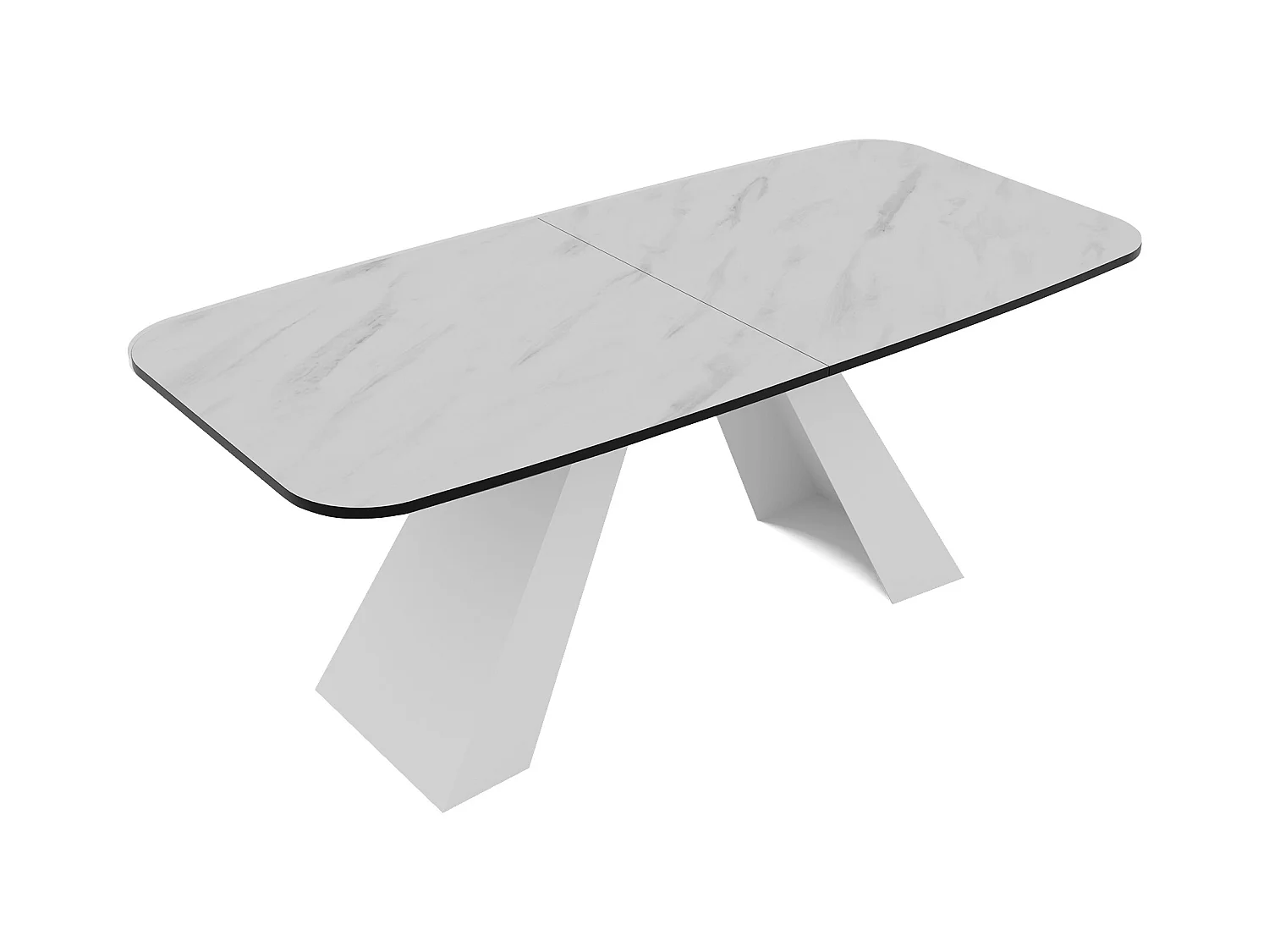 Table à manger extensible 180/218 en MDF, pieds en métal blanc, marbre bianco