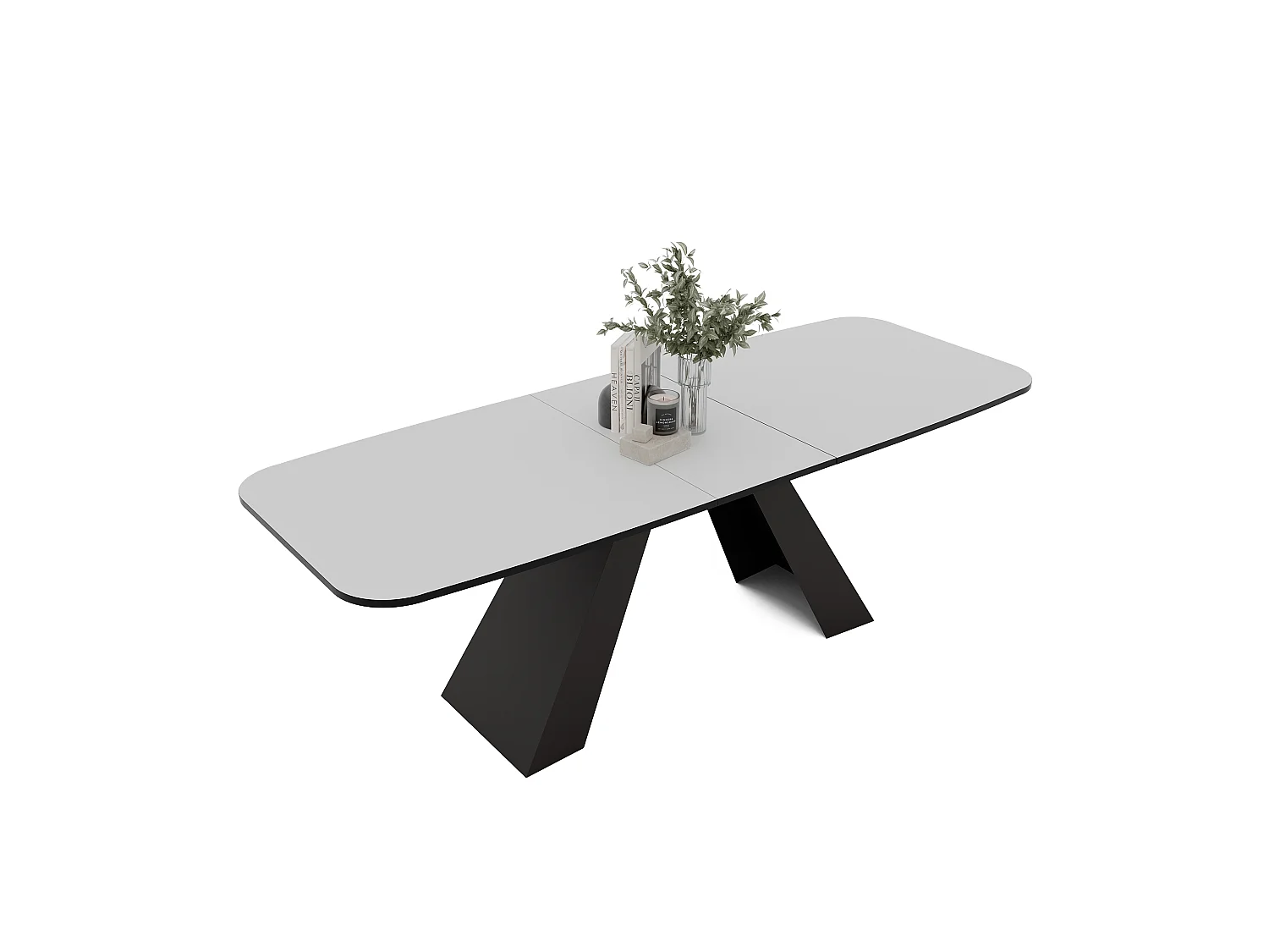 Table à manger extensible 180/218 en MDF, pieds en métal noir, blanc arctique