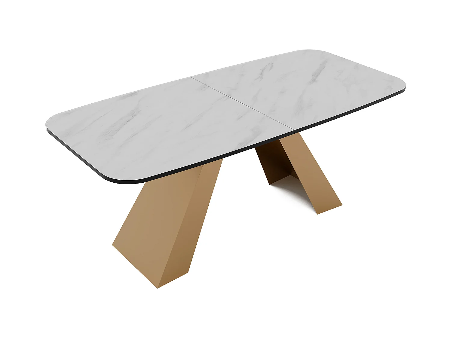 Table à manger extensible 180/218 en MDF, pieds en métal doré, marbre bianco