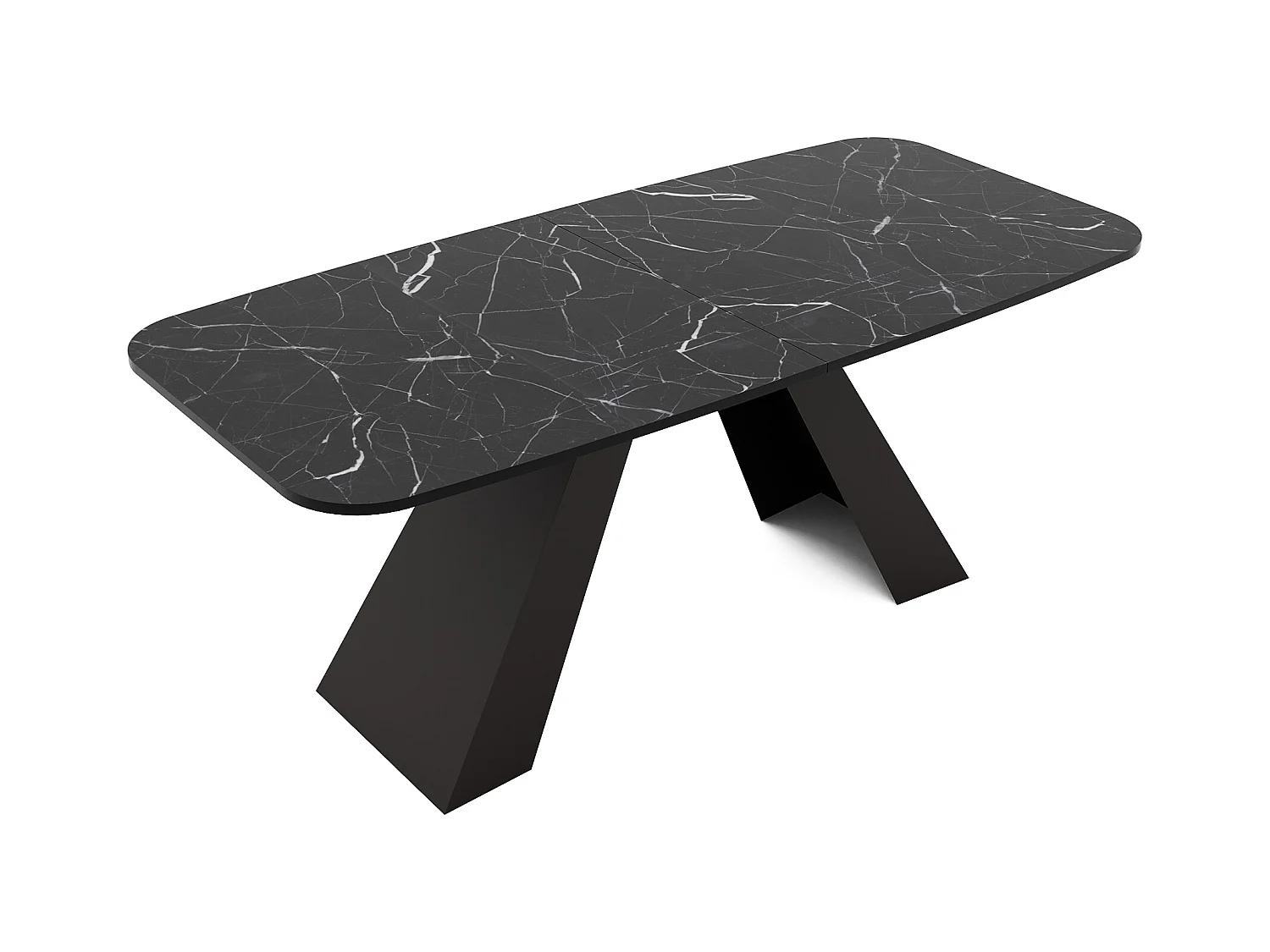 Table à manger extensible 180/218 en MDF, pieds en métal noir, grigia pietra